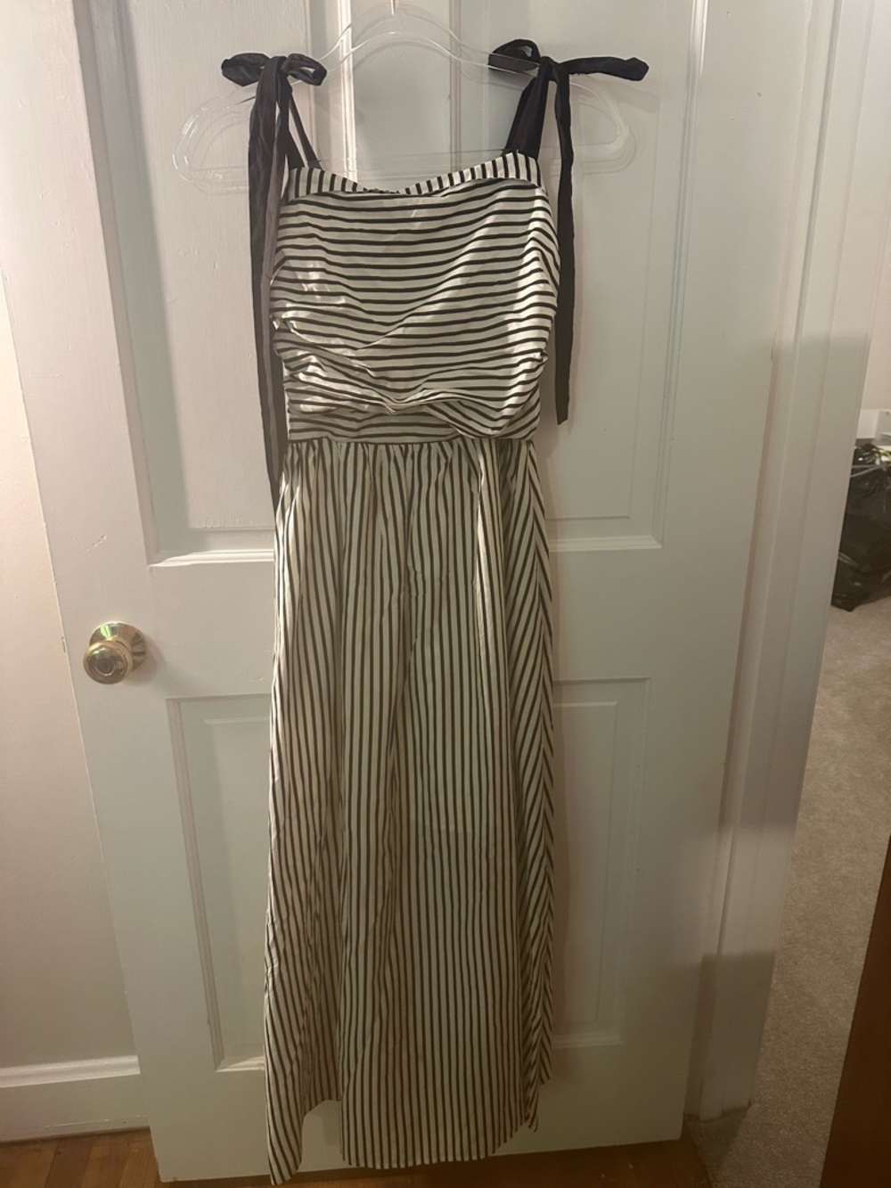 Striped Black and White Tie-Shoulder Maxi Dress